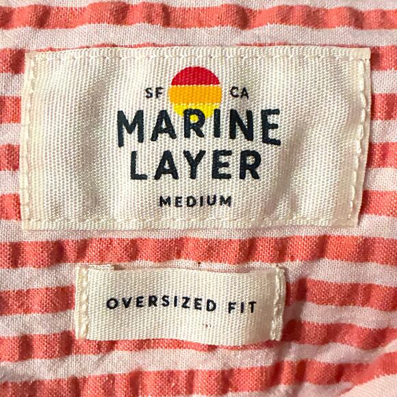 Marine Layer Top Gracey Seersucker Button Up Striped Shirt Orange Beige Medium - Picture 10 of 11